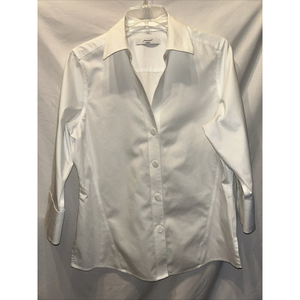 Foxcroft Shirt Womens 10 White Non-Iron Cotton Button Up 3/4 Sleeve